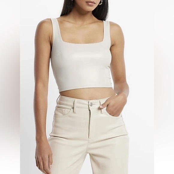 Express Tops - Express Women’s Body Contour Faux Leather Square Neck Cropped Tank Size XL - NWT